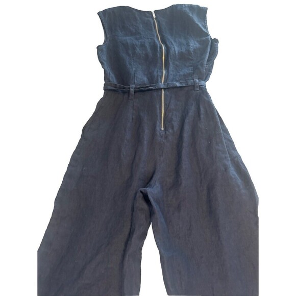 Vince Camuto Navy Blue Sleeveless Belted Jumpsuit Buttons Zipper Wide Leg Sz XXS - Picture 4 of 8